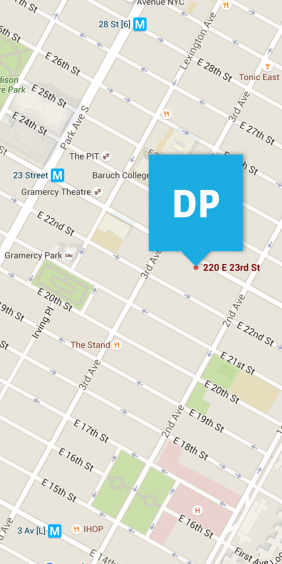 Map to Digital Pulp on East 23rd between 3rd and 2nd Avenues.